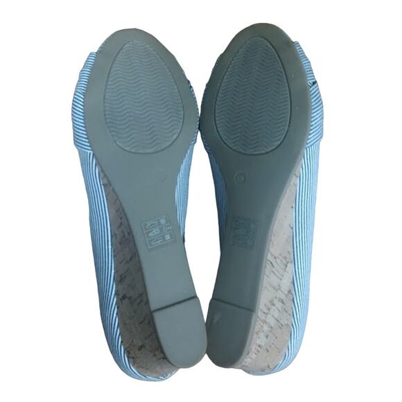 Moda Reflex Cork Wedge Peep Toe Shoes, Navy & White, Size 8.5 - Picture 6 of 7